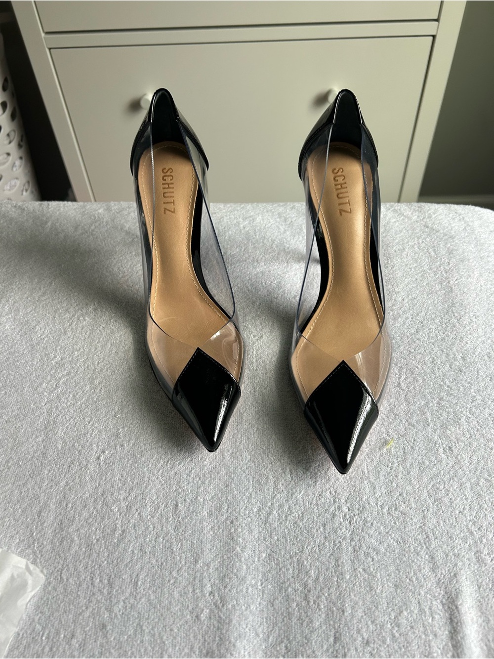 SCHUTZ Black Pointed Toe Clear-Panel Pump